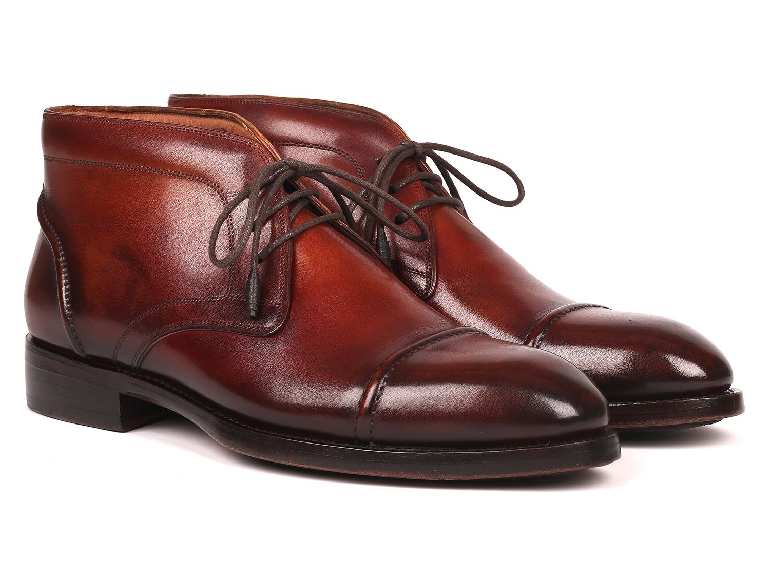 Paul Parkman "144BRW68" Brown Hand-Painted Genuine Calfskin Cap Toe Chukka Boots